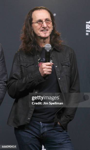 Musician Geddy Lee attends the Press Room of the 32nd Annual Rock & Roll Hall Of Fame Induction Ceremony at Barclays Center on April 7, 2017 in New...