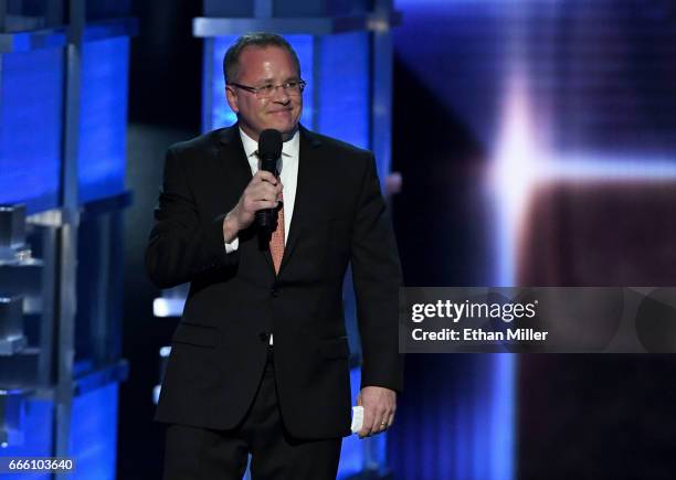 Academy of Country Music CEO Pete Fisher speaks before the 52nd Academy of Country Music Awards at T-Mobile Arena on April 2, 2017 in Las Vegas,...