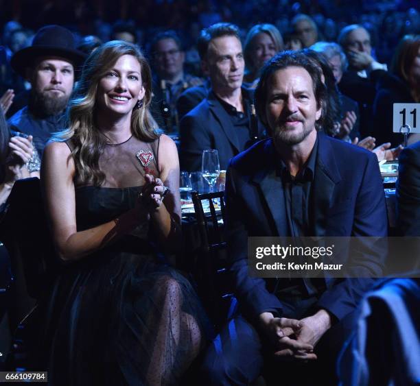 Jill Vedder and inductee Eddie Vedder of Pearl Jam attend 32nd Annual Rock & Roll Hall Of Fame Induction Ceremony at Barclays Center on April 7, 2017...