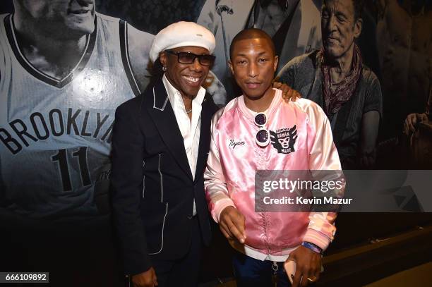 Inductee Nile Rodgers and Pharrell Williams attend 32nd Annual Rock & Roll Hall Of Fame Induction Ceremony at Barclays Center on April 7, 2017 in New...