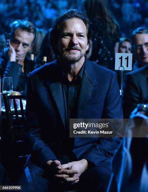 Inductee Eddie Vedder of Pearl Jam attends 32nd Annual Rock & Roll Hall Of Fame Induction Ceremony at Barclays Center on April 7, 2017 in New York...