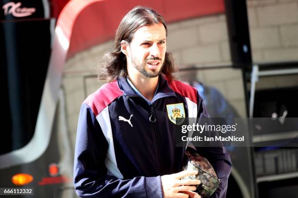George Boyd of Burnley arrives at the stadium prior to the Premier League match between Middlesbrough and Burnley at Riverside Stadium on April 8,...