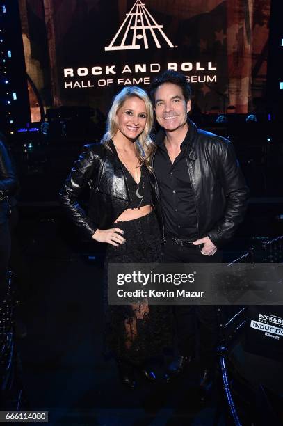 Amber Peterson and Patrick Monahan attend 32nd Annual Rock & Roll Hall Of Fame Induction Ceremony at Barclays Center on April 7, 2017 in New York...