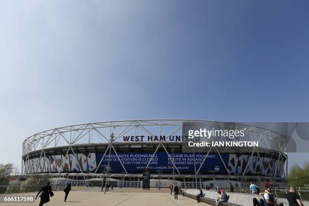 The London Stadium is seen ahead of the English Premier League football match between West Ham United and Swansea City at The London Stadium, in east...