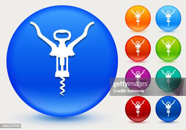 cork screw icon on shiny color circle buttons - corkscrew stock illustrations