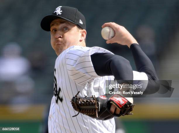 Jake Petricka of the Chicago White Sox pitches against the Detroit Tigers on April 04, 2017 at Guaranteed Rate Field in Chicago, Illinois. The Tigers...