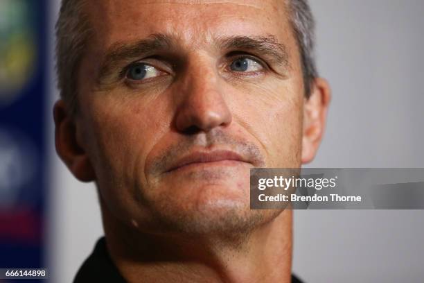 West Tigers coach, Ivan Cleary speaks with the media following the round six NRL match between the North Queensland Cowboys and the Wests Tigers at...