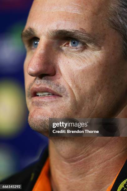 West Tigers coach, Ivan Cleary speaks with the media following the round six NRL match between the North Queensland Cowboys and the Wests Tigers at...