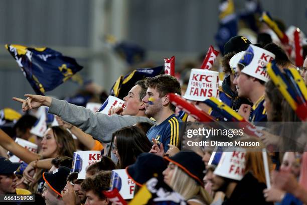 Supporters of the Highlanders look on from the Zoo during the round seven Super Rugby match between the Highlanders and the Blues on April 8, 2017 in...