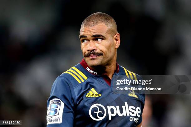 Patrick Osborne of the Highlanders looks on during the round seven Super Rugby match between the Highlanders and the Blues on April 8, 2017 in...