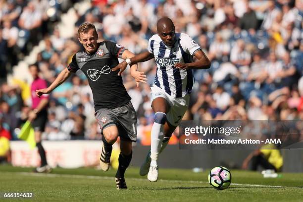 James Ward-Prowse of Southampton and Allan-Romeo Nyom of West Bromwich Albion during the Premier League match between West Bromwich Albion and...