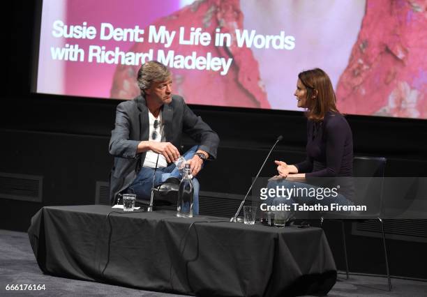 Chair Richard Madeley and Susie Dent speak on stage during the discussion "My Life in Words" at the BFI & Radio Times TV Festival at the BFI...