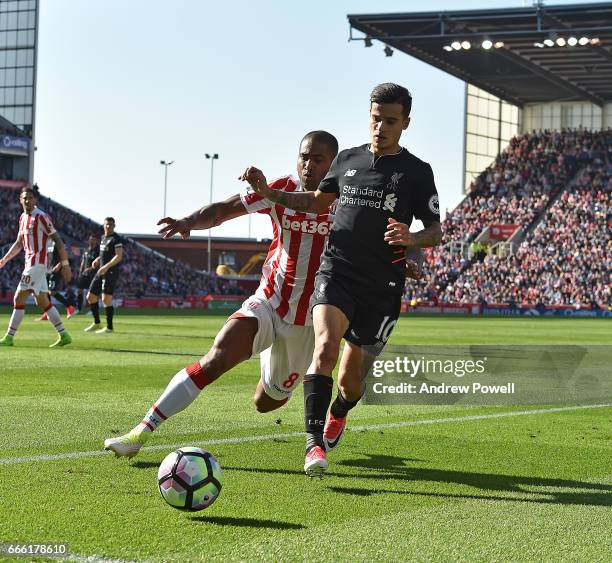 Philippe Coutinho of Liverpool during the Premier League match between Stoke City and Liverpool at Bet365 Stadium on April 8, 2017 in Stoke on Trent,...