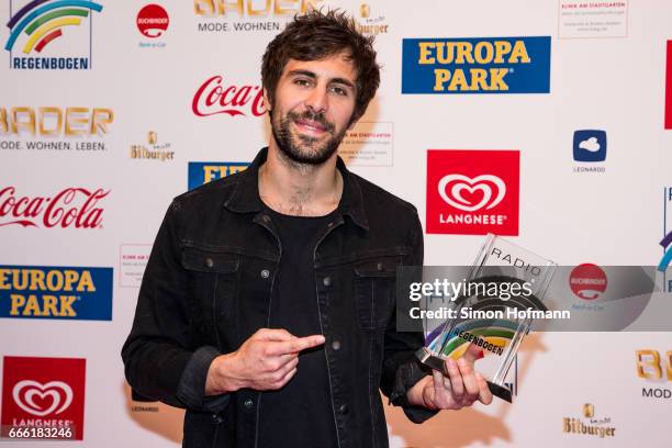 Max Giesinger poses with his award prior to the Radio Regenbogen Award 2017 at Europapark on April 7, 2017 in Rust, Germany.