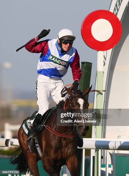 Derek Fox riding One For Arthur wins the 2017 Randox Heath Grand National at Aintree Racecourse on April 8, 2017 in Liverpool, England.