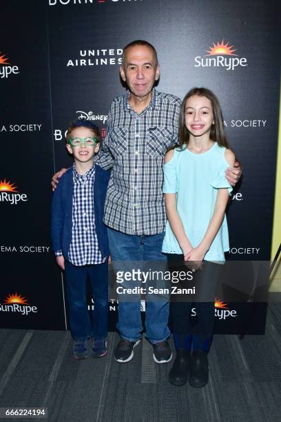 Max Aaron Gottfried, Gilbert Gottfried and Lily Aster Gottfried attend Disneynature and The Cinema Society Host the Premiere of "Born in China" at...