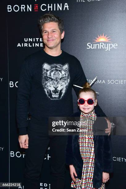 David Burtka and Harper Grace Burtka-Harris attend Disneynature and The Cinema Society Host the Premiere of "Born in China" at the Landmark Sunshine...