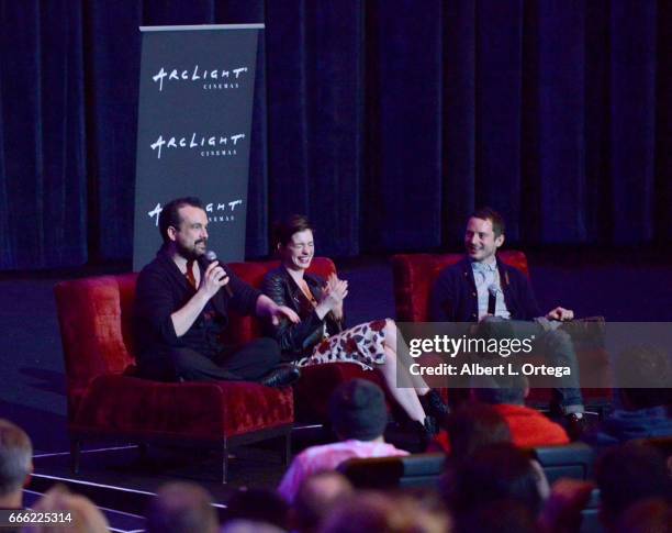 Director Nacho Vigalondo, actress Anne Hathaway and actor Elijah Wood participates in the Legion M Screening And Q&A Of "Colossal" held at ArcLight...