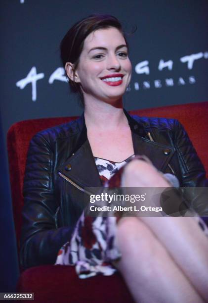 Actress Anne Hathaway participates in the Legion M Screening And Q&A Of "Colossal" held at ArcLight Cinemas on April 7, 2017 in Hollywood, California.