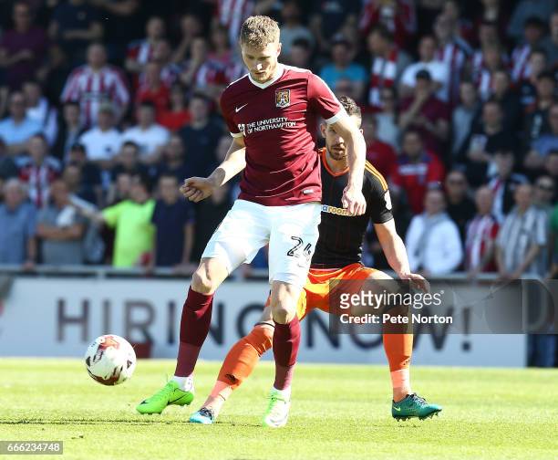 Michael Smith of Northampton Town looks to control the ball during the Sky Bet League One match between Northampton Town and Sheffield United at...