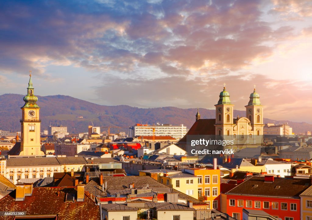 Austrian town Linz with Old Cathedral