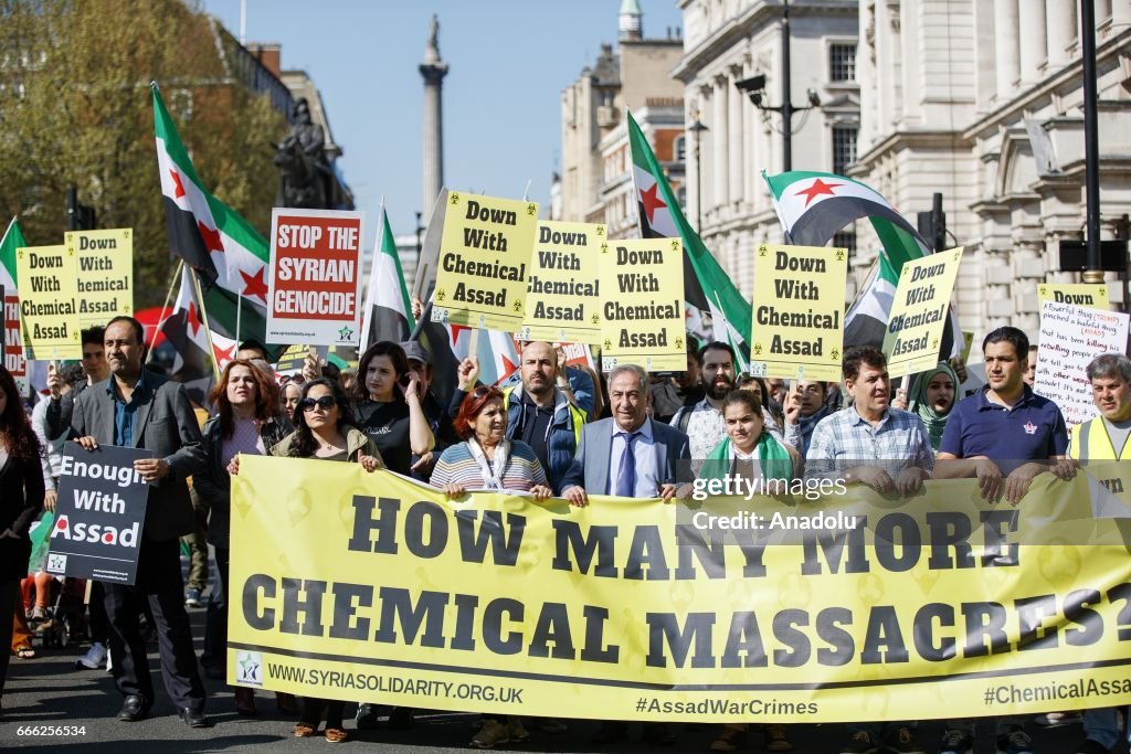 Protest in London against chemical gas attack in Idlib