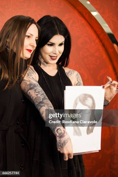 Kat Von D poses for photos with fans at Sephora, C.so Vittorio Emanuele Milan on April 8, 2017 in Milan, Italy.