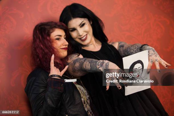 Kat Von D poses for photos with fans at Sephora, C.so Vittorio Emanuele Milan on April 8, 2017 in Milan, Italy.