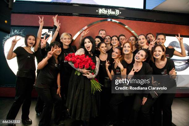 Kat Von D poses for photos with Sephora Italia Team at Sephora, C.so Vittorio Emanuele Milan on April 8, 2017 in Milan, Italy.