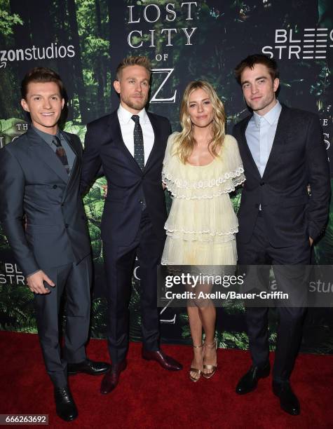 Actors Tom Holland, Charlie Hunnam, Sienna Miller and Robert Pattinson arrive at the Premiere of Amazon Studios' 'The Lost City of Z' at ArcLight...