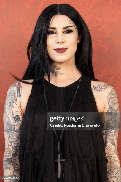 Kat Von D poses for photos at Sephora, C.so Vittorio Emanuele Milan on April 8, 2017 in Milan, Italy.