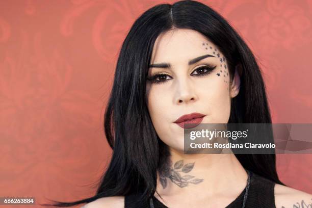 Kat Von D poses for photos at Sephora, C.so Vittorio Emanuele Milan on April 8, 2017 in Milan, Italy.