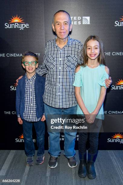 Max Aaron Gottfried, Gilbert Gottfried and Lily Aster Gottfried attend Disneynature with the Cinema Society host the premiere of "Born in China" at...