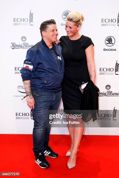 German singer Kerstin Ott and her wife Karolina Ott during the Echo award red carpet on April 6, 2017 in Berlin, Germany.