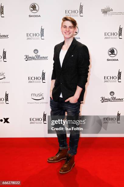 German singer Vincent Weiss during the Echo award red carpet on April 6, 2017 in Berlin, Germany.