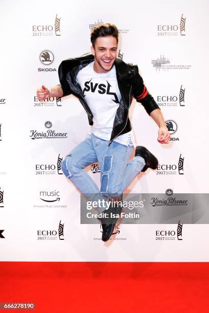 Swiss singer Luca Haenni during the Echo award red carpet on April 6, 2017 in Berlin, Germany.