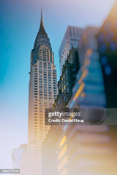 early morning light on new york's chrysler building - chrysler building stock-fotos und bilder