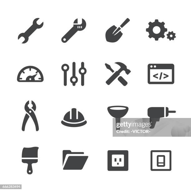 bildbanksillustrationer, clip art samt tecknat material och ikoner med verktyg och inställningar ikoner set - acme-serien - skyddskläder