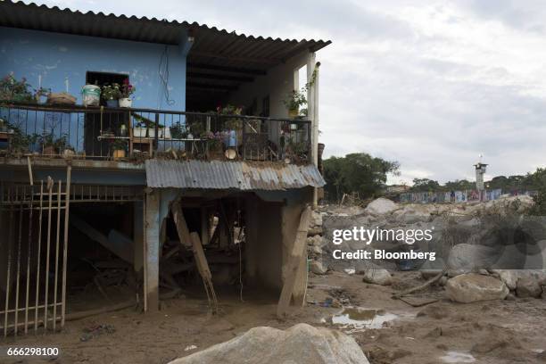 Home stands destroyed after a landslide in the San Miguel neighborhood of Mocoa, Putumayo, Colombia, on Monday, April 3, 2017. Torrential rains...