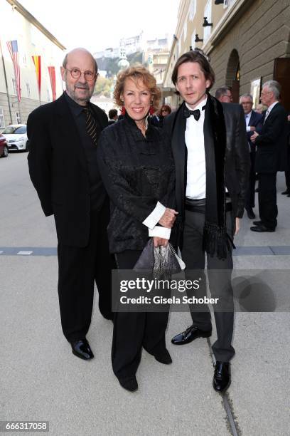 Gaby Dohm and her partner Peter Deutsch and her son Julian Plica during the opening of the Easter Festival 2017 'Walkuere' opera premiere on April 8,...