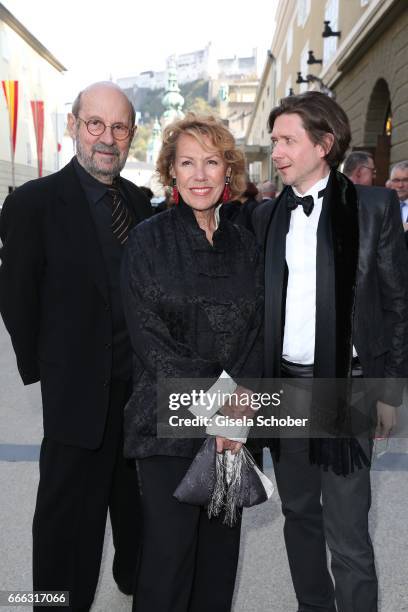 Gaby Dohm and her partner Peter Deutsch and her son Julian Plica during the opening of the Easter Festival 2017 'Walkuere' opera premiere on April 8,...