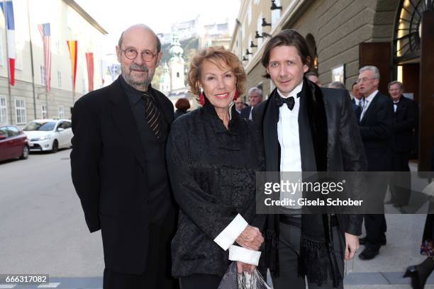 Gaby Dohm and her partner Peter Deutsch and her son Julian Plica during the opening of the Easter Festival 2017 'Walkuere' opera premiere on April 8,...
