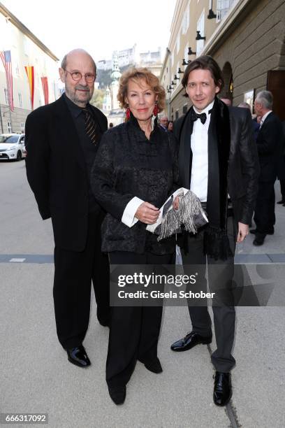 Gaby Dohm and her partner Peter Deutsch and her son Julian Plica during the opening of the Easter Festival 2017 'Walkuere' opera premiere on April 8,...