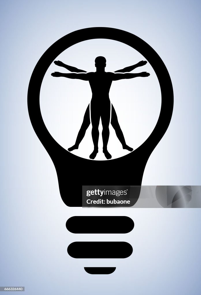 Vitruvian Man Human Anatomy Light bulb Conceptual Vector Illustration