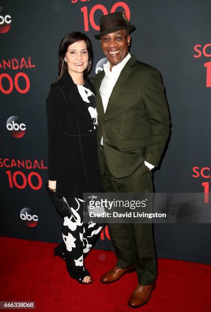 Christine Lietz and actor Joe Morton attend ABC's "Scandal" 100th Episode Celebration at Fig & Olive on April 8, 2017 in West Hollywood, California.