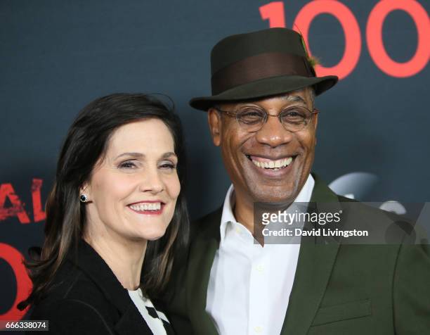 Christine Lietz and actor Joe Morton attend ABC's "Scandal" 100th Episode Celebration at Fig & Olive on April 8, 2017 in West Hollywood, California.