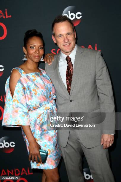 Kira Arne and actor Tom Verica attend ABC's "Scandal" 100th Episode Celebration at Fig & Olive on April 8, 2017 in West Hollywood, California.