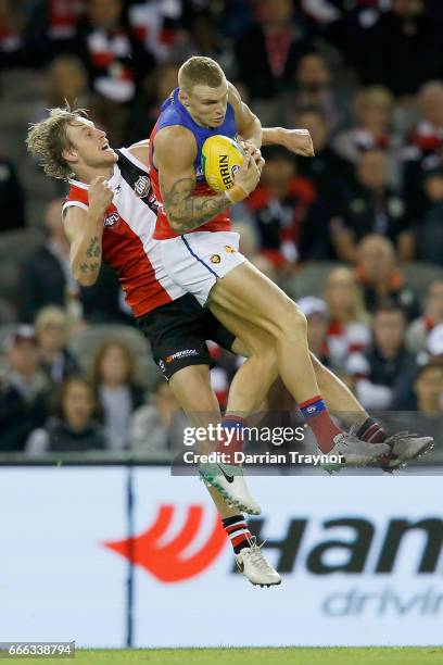 Mitch Robinson of the Lions marks the ball during the round three AFL match between the St Kilda Saints and the Brisbane Lions at Etihad Stadium on...