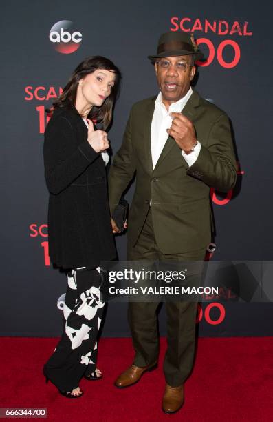 Christine Lietz and actor Joe Morton attend the Scandal 100th Episode Celebration on April 8, 2017 in West Hollywood, California. / AFP PHOTO /...