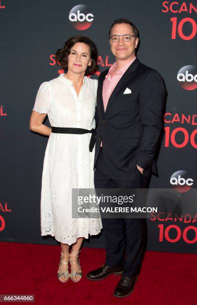Melissa Merwin and actor Joshua Malina attend the Scandal 100th Episode Celebration on April 8, 2017 in West Hollywood, California. / AFP PHOTO /...